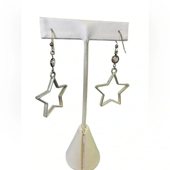 2” Handmade Western Star Cutout dangled silver Earrings - Picture 2 of 7